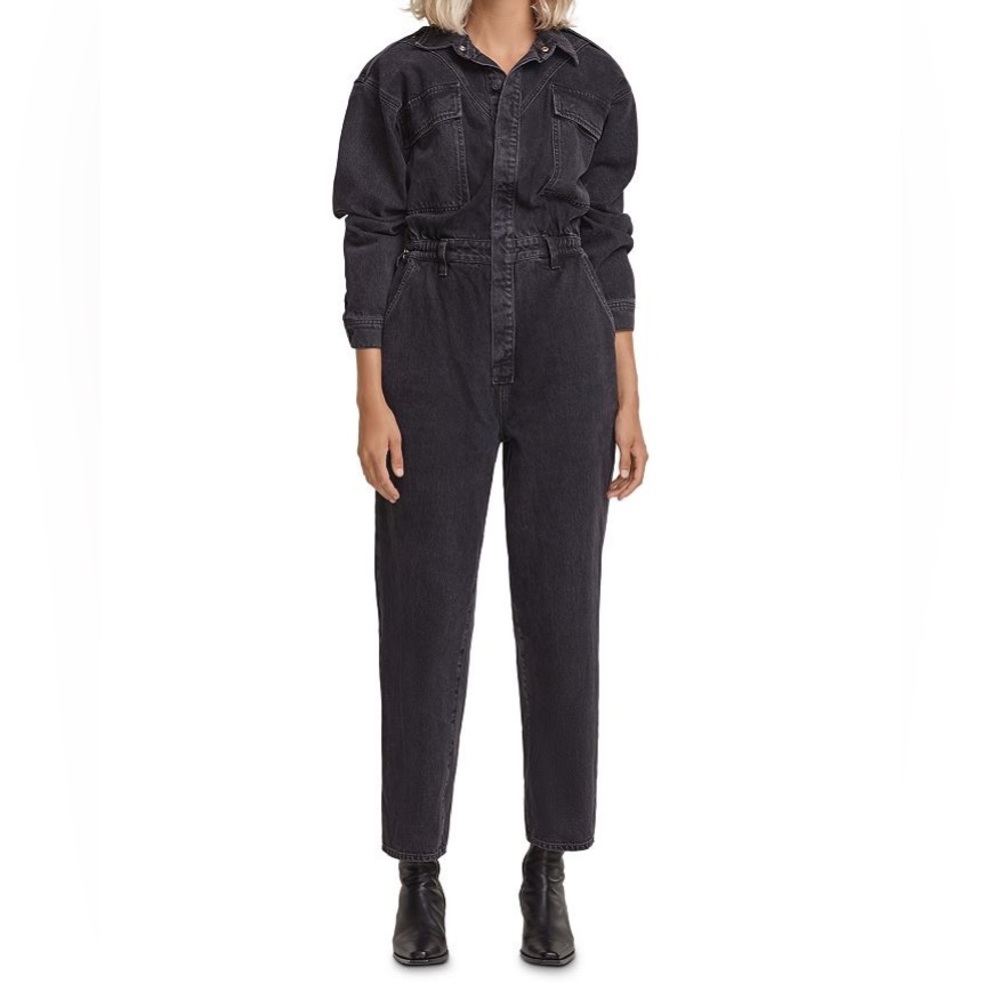 AGOLDE VIANKA DENIM UTILITY BUTTON UP JUMPSUIT LONG SLEEVE IN BLACK SIZE 10 - Picture 5 of 16